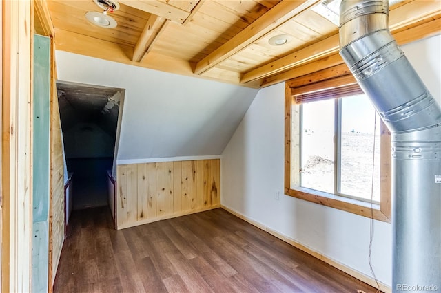 2177 County Road 341, Westcliffe, CO 81252 - additional living space with dark wood finished floors, baseboards, wooden ceiling, and wood walls