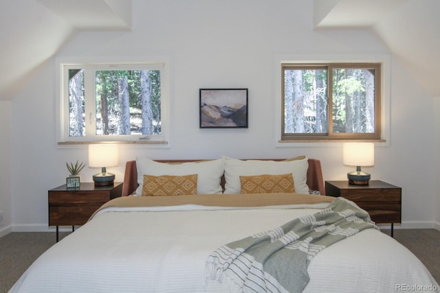 135 Nugget Ln, Alma, CO 80420 - carpeted bedroom with lofted ceiling and multiple windows
