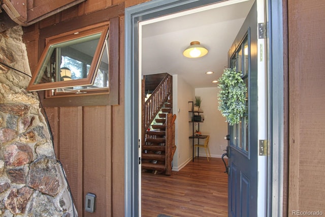 135 Nugget Ln, Alma, CO 80420 - foyer entrance with wood finished floors, recessed lighting, and stairway