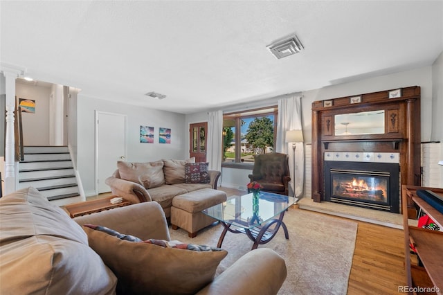 living room featuring light wood-type flooring