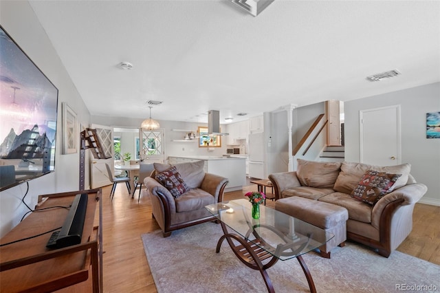 living room with light wood-type flooring