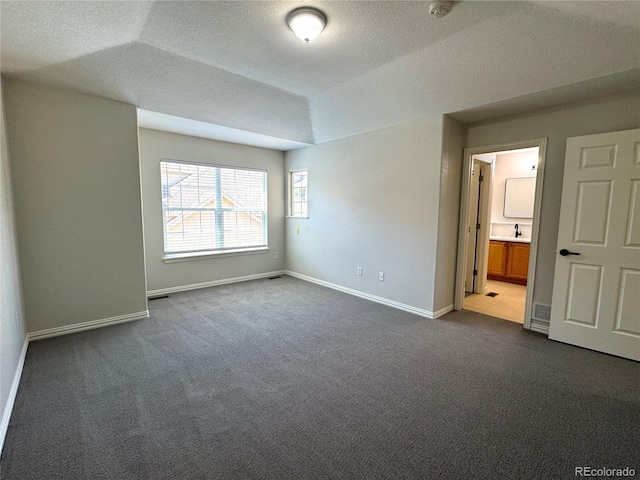 12743 W Bowles Pl, Littleton, CO 80127 - unfurnished room featuring dark carpet, a textured ceiling, a sink, baseboards, and a smoke detector
