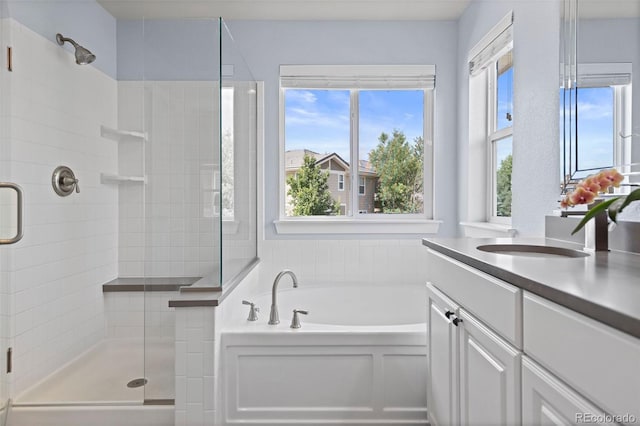 10388 Rutledge St, Parker, CO 80134 - full bathroom with vanity, a stall shower, and a garden tub