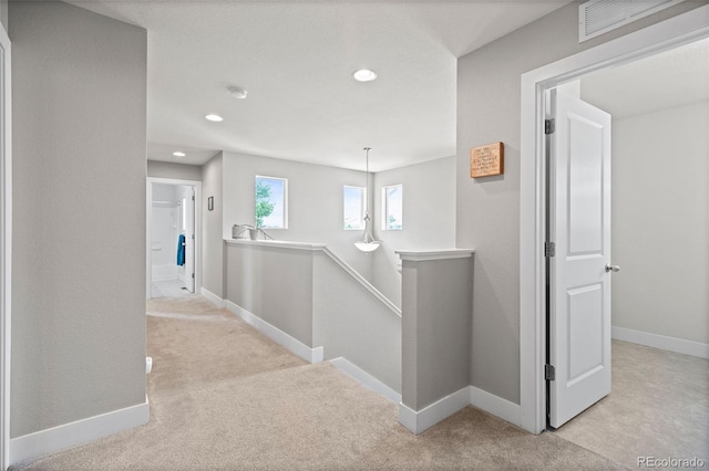 10388 Rutledge St, Parker, CO 80134 - hall featuring an upstairs landing, carpet floors, and recessed lighting