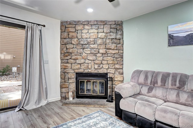 420 Wright St Unit 101, Lakewood, CO 80228 - living area featuring wood finished floors, recessed lighting, and a fireplace