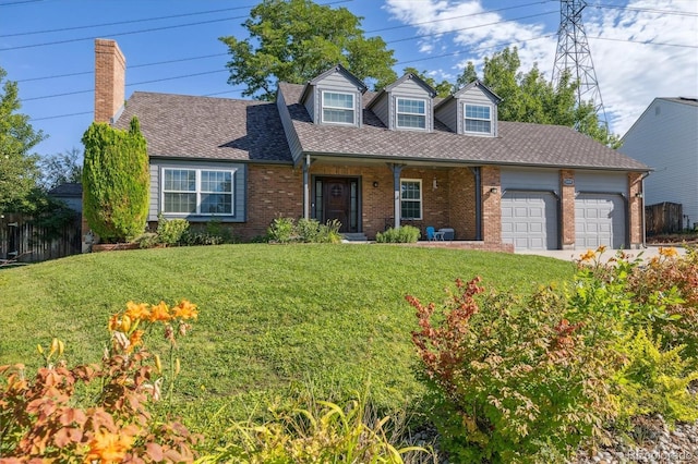 cape cod home with a garage and a front yard