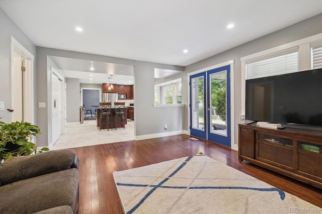 living room with wood-type flooring