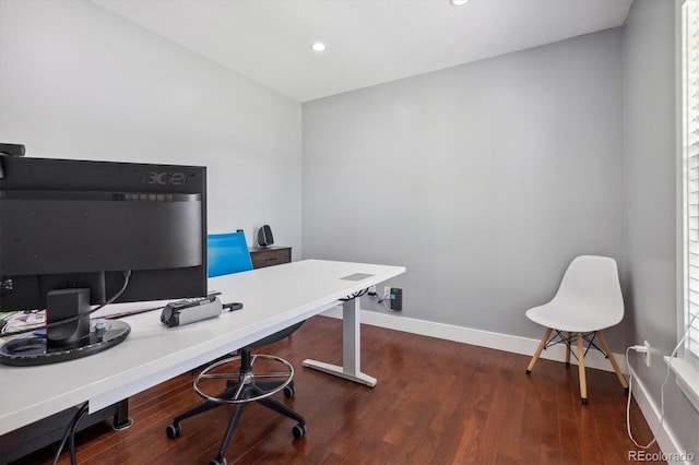 office area with dark wood-type flooring