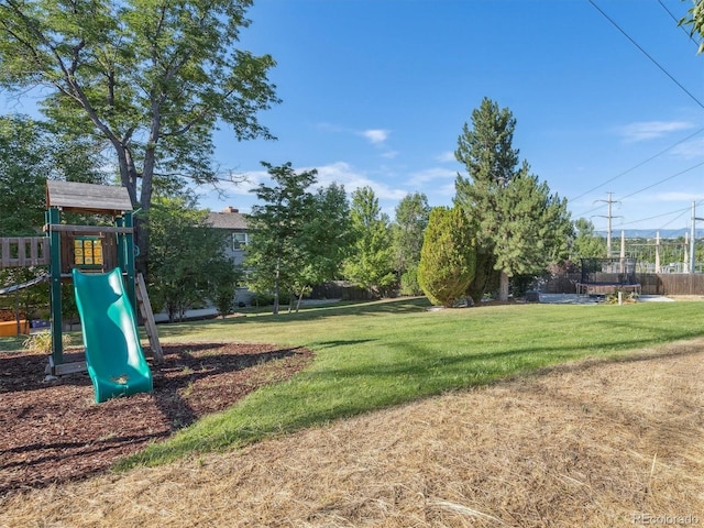 view of jungle gym with a yard