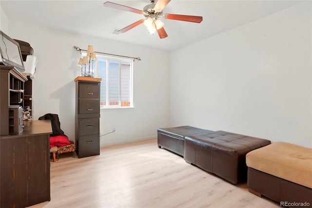20292 E 47th Ave, Denver, CO 80249 - bedroom with baseboards, visible vents, ceiling fan, and light wood finished floors