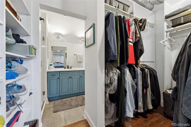 spacious closet with sink and light hardwood / wood-style flooring