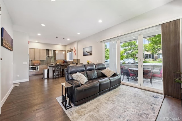 2898 W 22nd Ave, Denver, CO 80211 - living area with healthy amount of natural light, dark wood-type flooring, recessed lighting, and baseboards