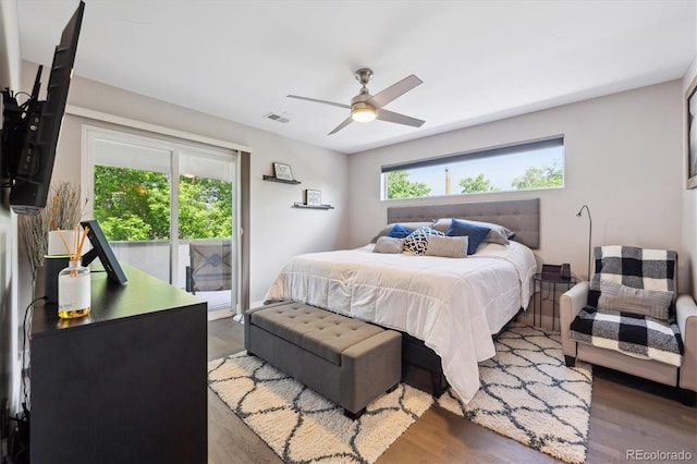 2898 W 22nd Ave, Denver, CO 80211 - bedroom with access to exterior, wood finished floors, and ceiling fan
