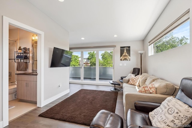 2898 W 22nd Ave, Denver, CO 80211 - living room featuring wood finished floors, recessed lighting, and baseboards