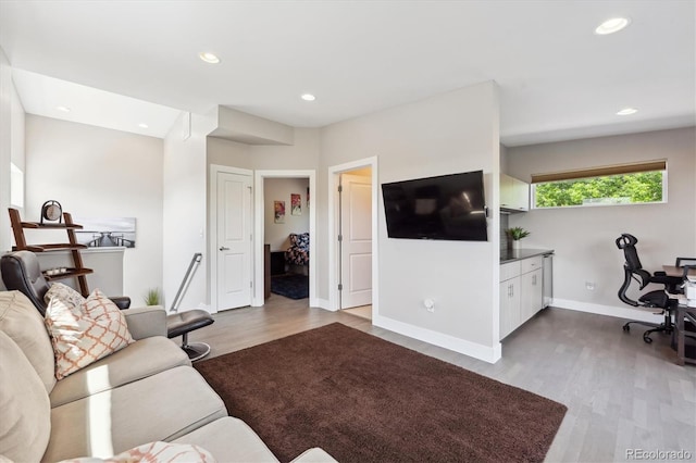 2898 W 22nd Ave, Denver, CO 80211 - living area with wood finished floors, a desk, baseboards, and recessed lighting