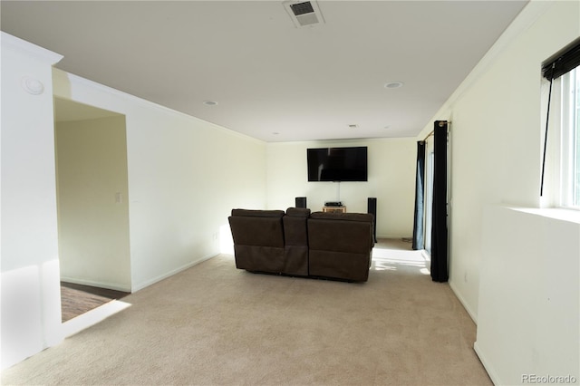 1775 S Memphis St, Aurora, CO 80017 - living room featuring light colored carpet and ornamental molding