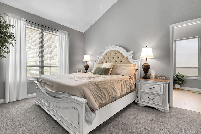 171 Columbine St, Larkspur, CO 80118 - carpeted bedroom featuring lofted ceiling and multiple windows