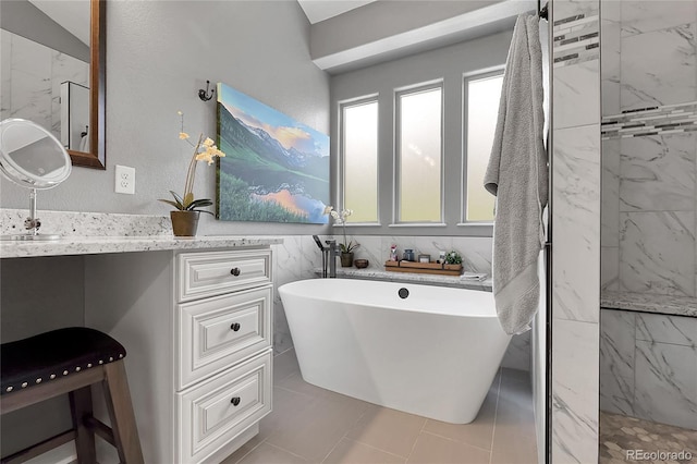 171 Columbine St, Larkspur, CO 80118 - full bath featuring a freestanding bath, a marble finish shower, and vanity