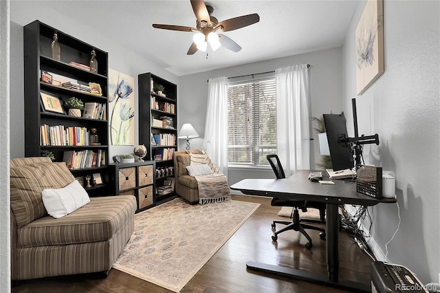 171 Columbine St, Larkspur, CO 80118 - office area featuring wood finished floors and a ceiling fan
