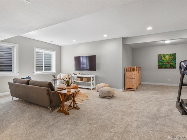 5511 Wabash St, Denver, CO 80238 - living area with carpet, recessed lighting, and baseboards