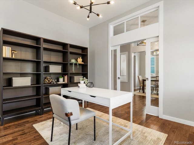 5511 Wabash St, Denver, CO 80238 - office featuring a chandelier and dark wood finished floors