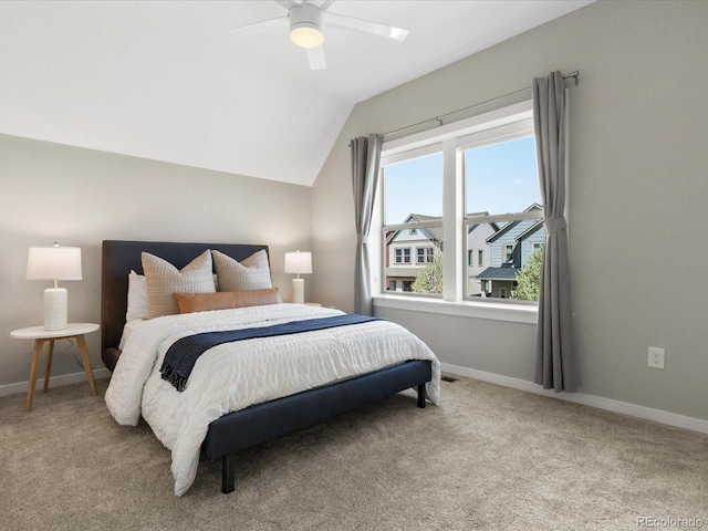 5511 Wabash St, Denver, CO 80238 - bedroom with lofted ceiling, light colored carpet, and ceiling fan