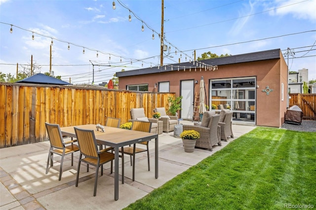 3932 Utica St, Denver, CO 80212 - view of patio / terrace featuring outdoor dining space, a fenced backyard, and an outdoor living space