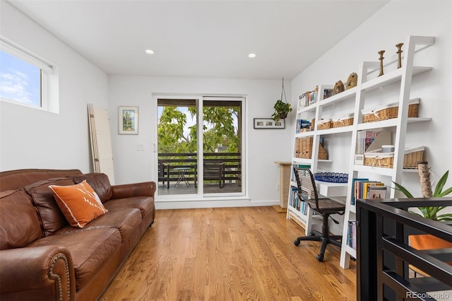 3932 Utica St, Denver, CO 80212 - office area with light wood-style flooring, a healthy amount of sunlight, and recessed lighting