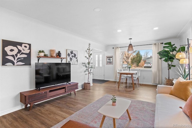 living room with hardwood / wood-style floors