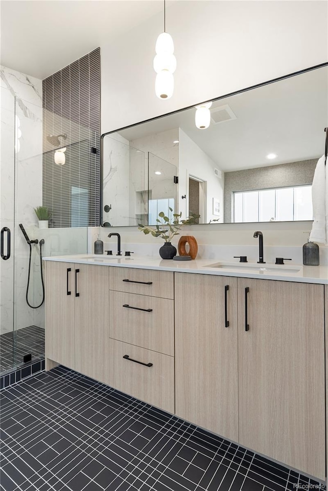 4823 W 10th Ave, Denver, CO 80204 - full bathroom featuring a marble finish shower and double vanity