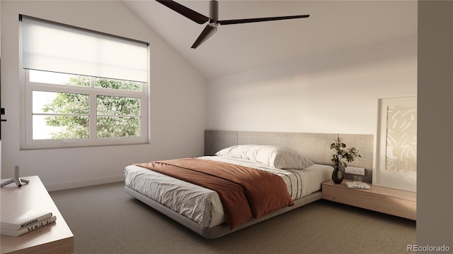 4823 W 10th Ave, Denver, CO 80204 - bedroom with lofted ceiling, carpet flooring, and ceiling fan