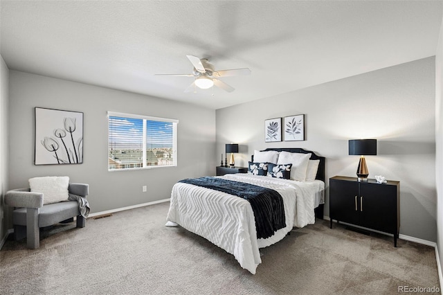 bedroom featuring carpet and ceiling fan