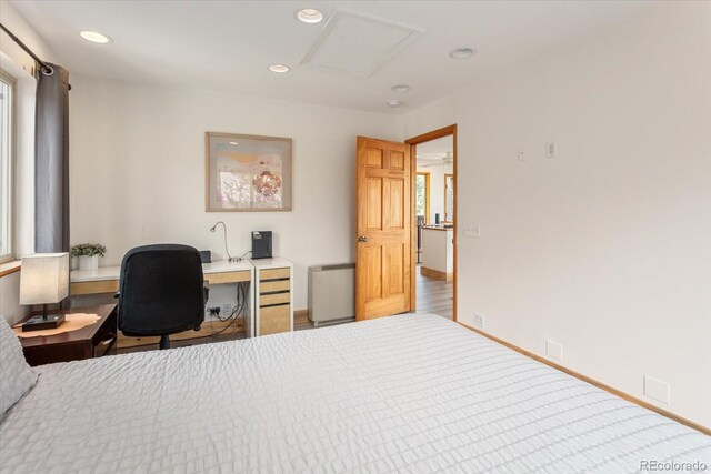 4236 Tranquil Way, Crestone, CO 81131 - bedroom featuring recessed lighting, baseboards, and attic access