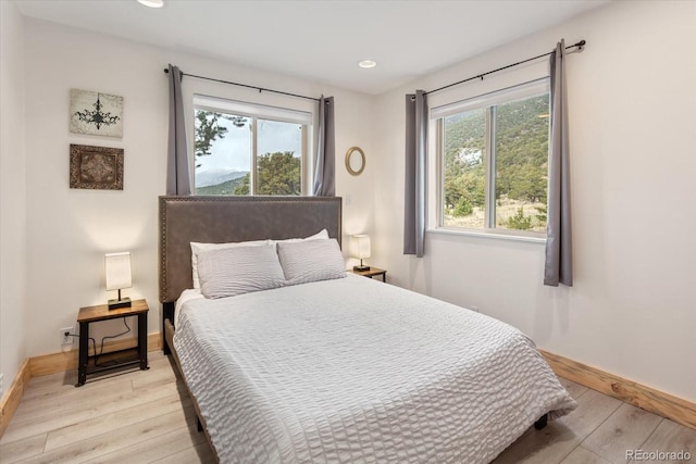 4236 Tranquil Way, Crestone, CO 81131 - bedroom with recessed lighting, baseboards, and light wood finished floors