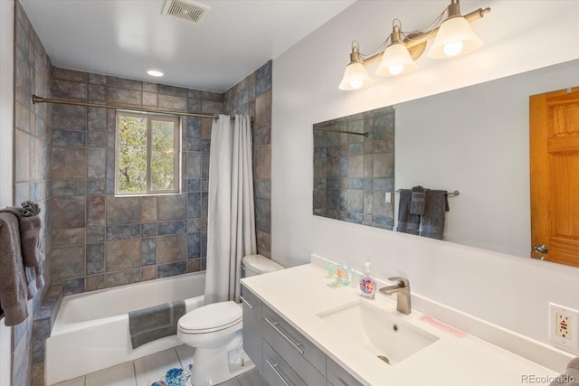 4236 Tranquil Way, Crestone, CO 81131 - full bath featuring shower / bath combination with curtain, visible vents, vanity, tile patterned floors, and toilet