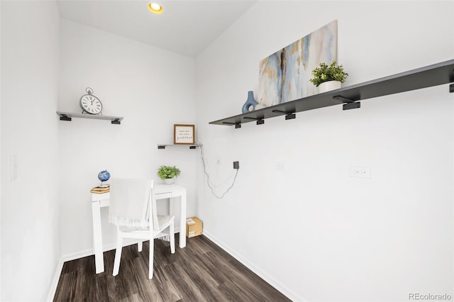 laundry room featuring dark wood-type flooring