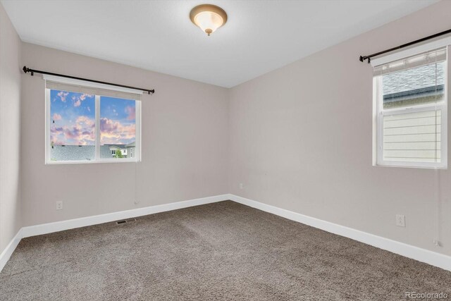 unfurnished room featuring carpet floors, baseboards, and plenty of natural light