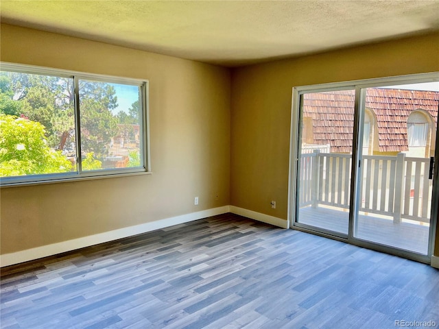 empty room featuring wood-type flooring and a textured ceiling