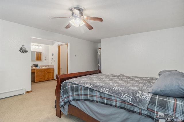10101 W 72nd Ave, Arvada, CO 80005 - bedroom featuring light carpet, ceiling fan, baseboards, and a baseboard radiator