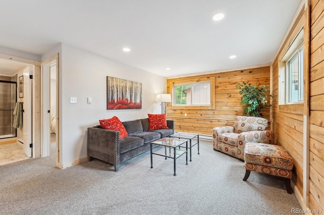 11457 Nancys Dr, Conifer, CO 80433 - living area with carpet, recessed lighting, and wood walls