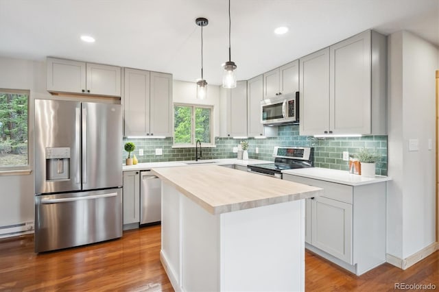 11457 Nancys Dr, Conifer, CO 80433 - kitchen with appliances with stainless steel finishes, gray cabinets, light countertops, and recessed lighting