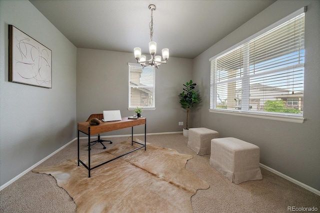 1181 W 170th Ave, Broomfield, CO 80023 - home office featuring carpet, a chandelier, and plenty of natural light