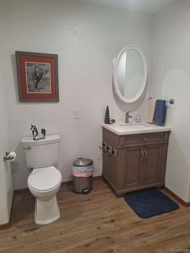 bathroom featuring vanity, toilet, and wood-type flooring