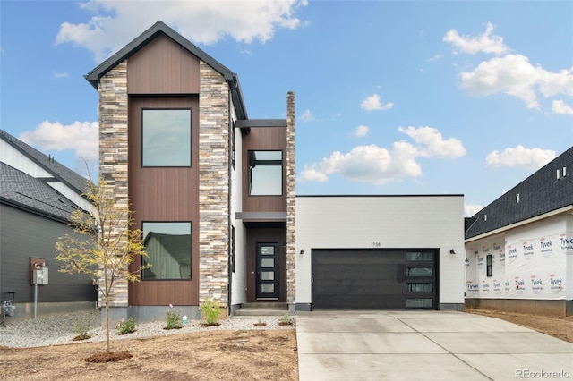 contemporary home with a garage