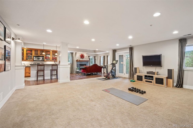 1055 Divide View Dr, Golden, CO 80403 - workout room with carpet flooring, recessed lighting, baseboards, and visible vents