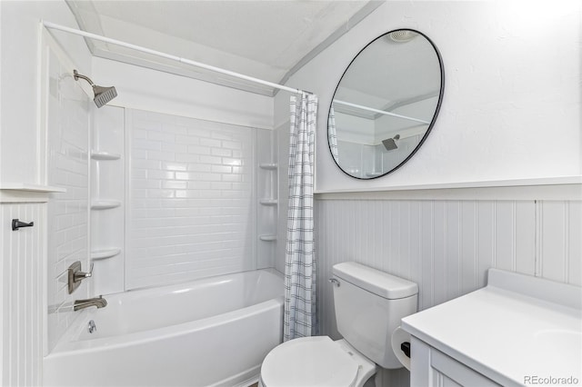 120 Pinon Dr, Hotchkiss, CO 81419 - bathroom with shower / tub combo, vanity, and a wainscoted wall