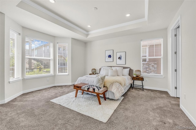 8772 S Sicily Ct, Aurora, CO 80016 - carpeted bedroom featuring crown molding, a raised ceiling, and recessed lighting