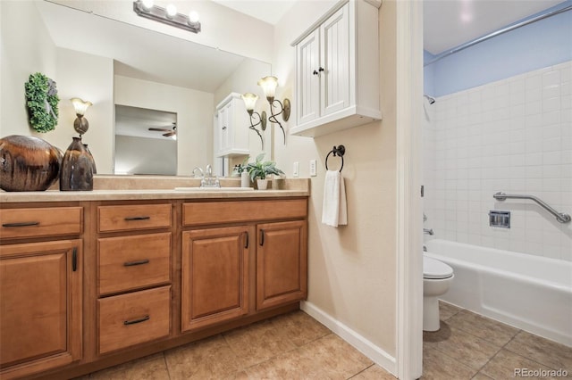 4231 W Ponds Cir, Littleton, CO 80123 - full bath with vanity, tile patterned flooring, ceiling fan, and  shower combination