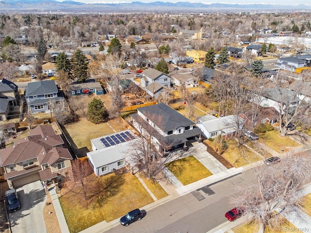 aerial view with a mountain view and a residential view