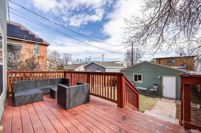 wooden deck featuring an outdoor living space